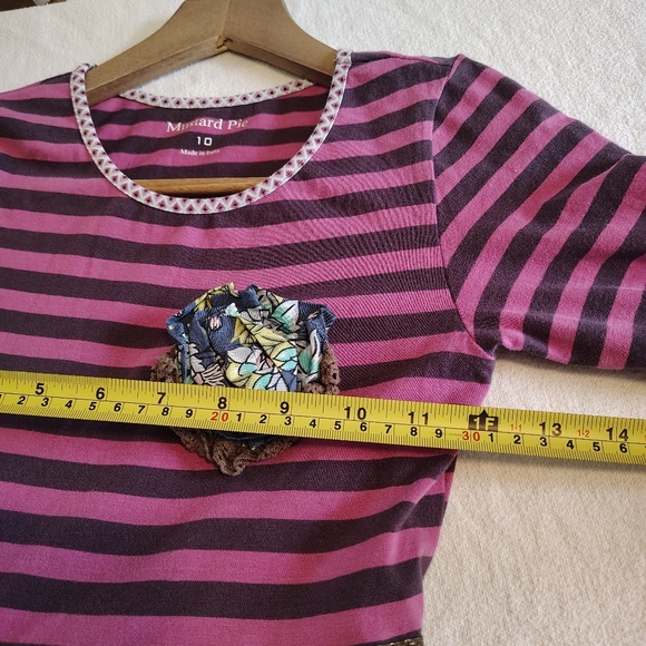 Girl's Mustard Pie Pink Brown Stripe Floral Tiered Tie Back Layered Dress Sz 10 - Picture 6 of 8